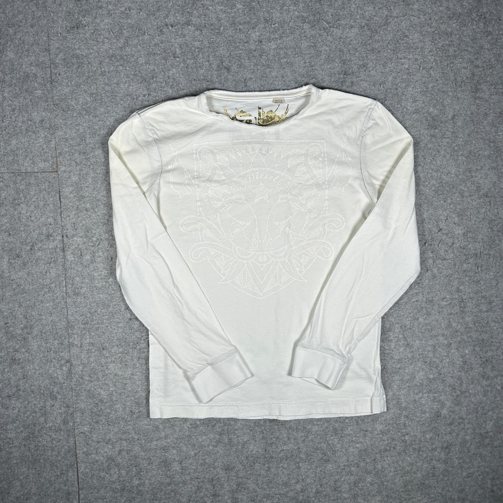 Diesel Shirt Men M White Graphic Long Sleeve Tee Y2K Streetwear Vintage